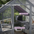Outdoor Cat Enclosure Wooden Feral Cat House w/ Weatherproof Canopy Bridges