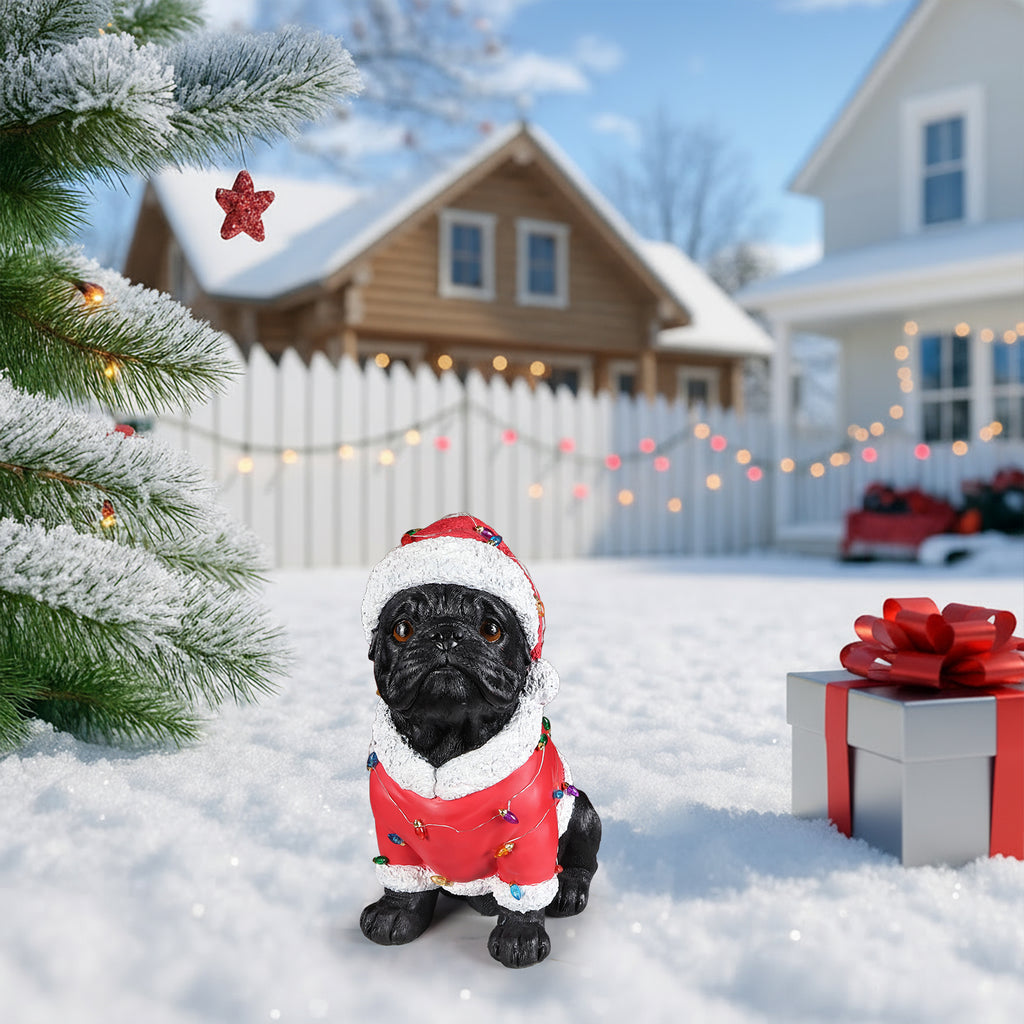 Christmas Pug Statue Holiday Dog Figurine in Santa Outfit - Image 5