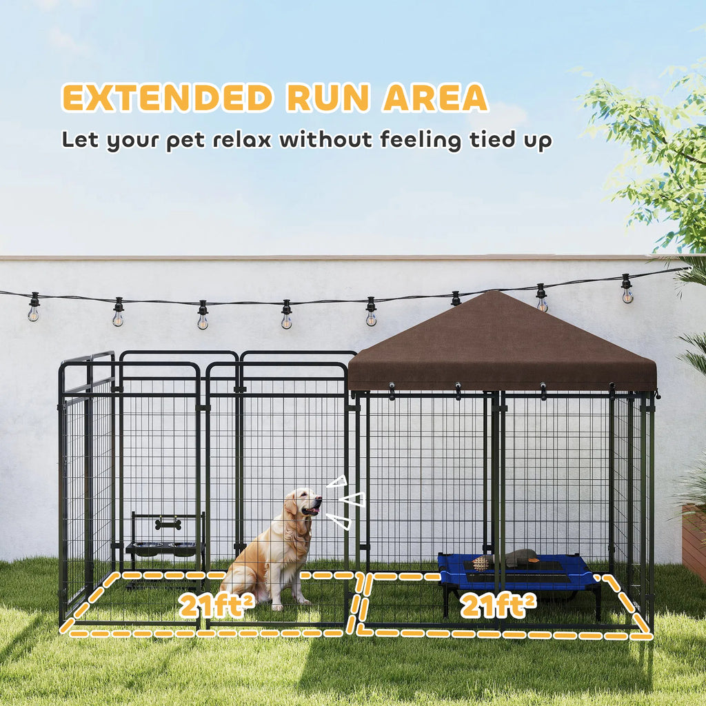 Dog Kennel Outdoor with Waterproof Canopy Dog Run with Galvanized Chain Link