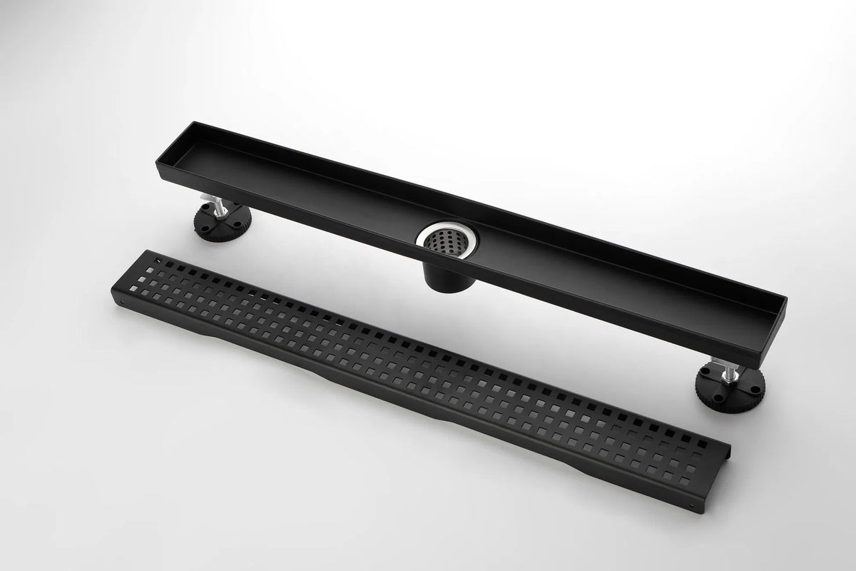 28 Inch Linear Shower Drain with Removable Square Patterned Grate 304 - Image 4