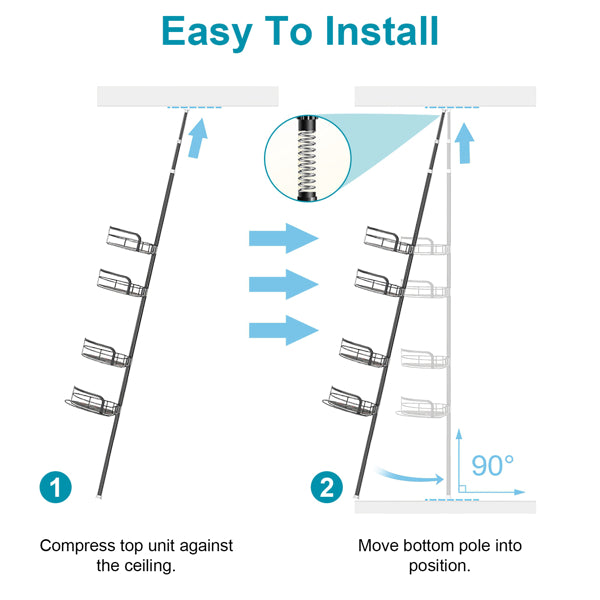corner shower caddy tension pole dimensions and features