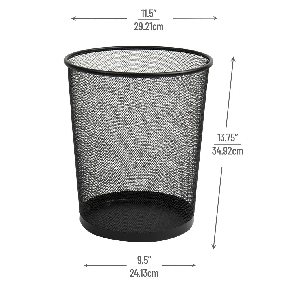 Mesh Trash Can Set of 3 Waste Paper Basket Metal 11.5"L x 11.5"W x 13.75"H Black - Image 3