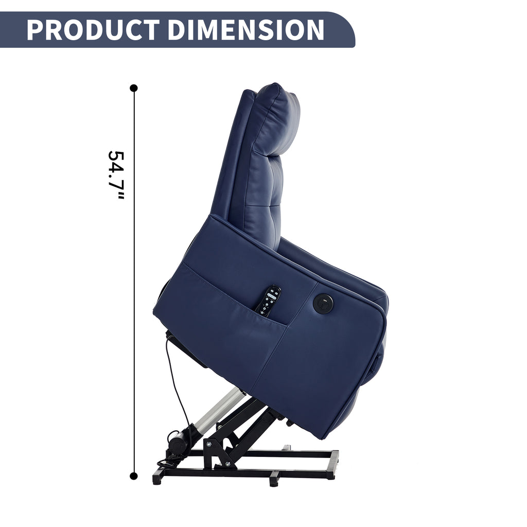 Deep Blue PU Single Motor Power Lift Recliner Chair with Massage and Heat for - Image 2