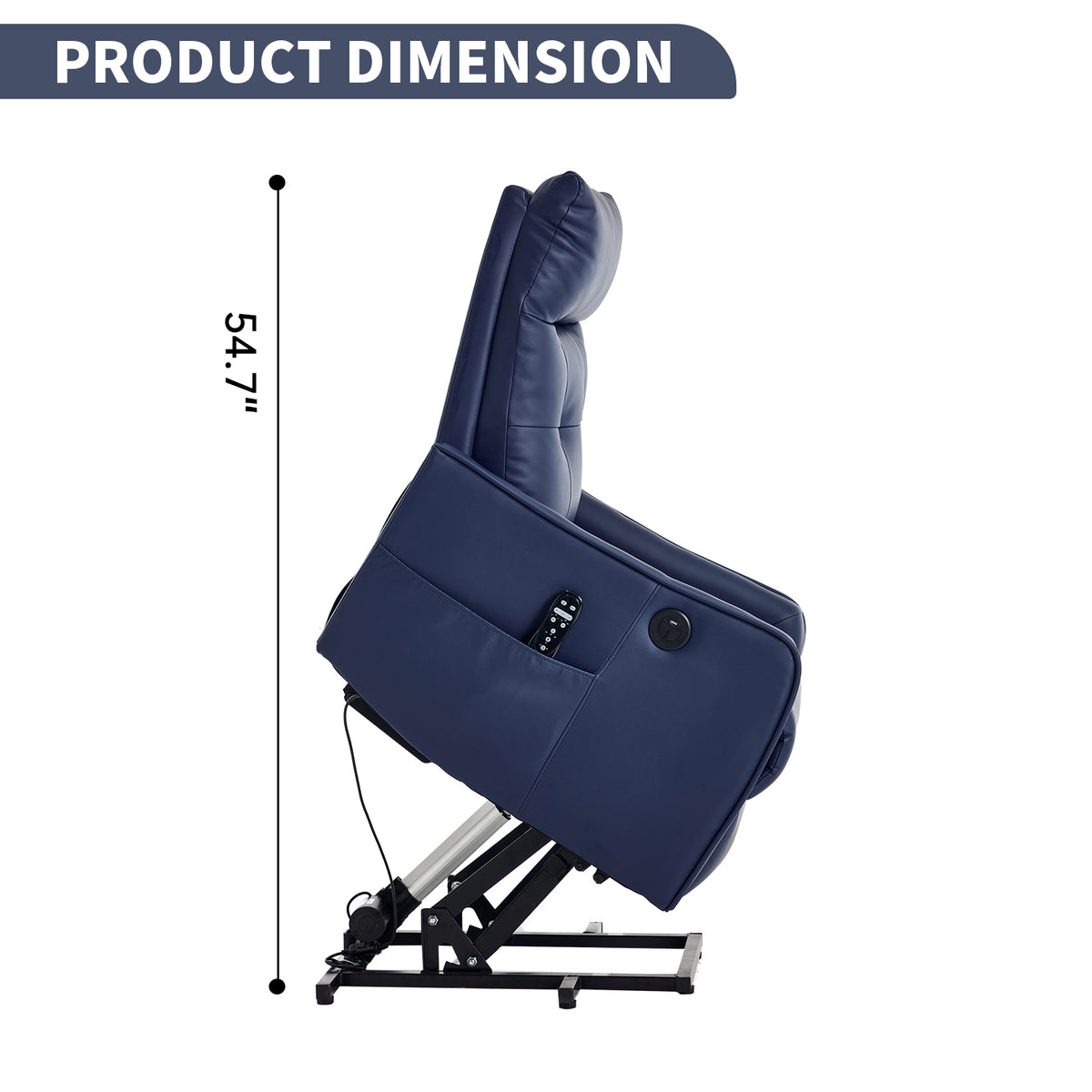 Deep Blue PU Single Motor Power Lift Recliner Chair with Massage and Heat for - Image 2