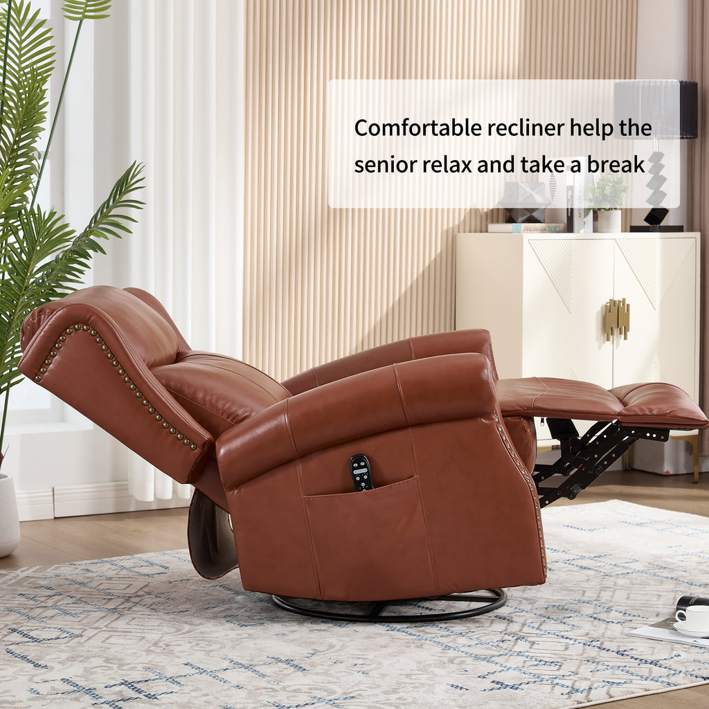 Heat Massage Manual Recliner Chair with Rocker and Swivel in Genuine leather - Image 2