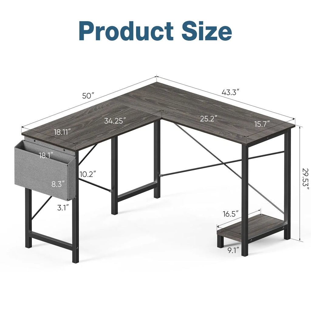 L Shaped Computer Desk Gaming Corner 50 Inch Office Writing PC Wooden Table