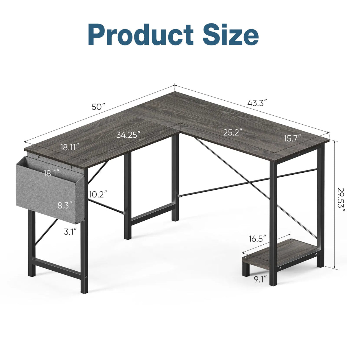 L Shaped Computer Desk Gaming Corner 50 Inch Office Writing PC Wooden Table