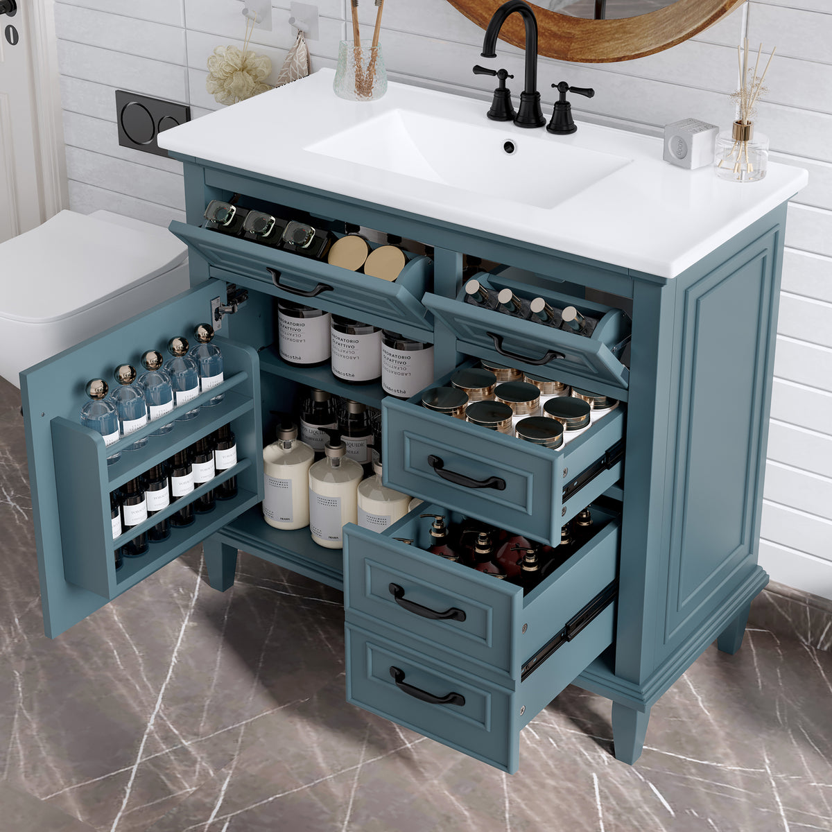 36-Inch Blue Gray Bathroom Vanity with Ceramic Sink