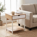 White Oak Grain Side Table Nightstand With Drawer And Shelves Living Room Sofa