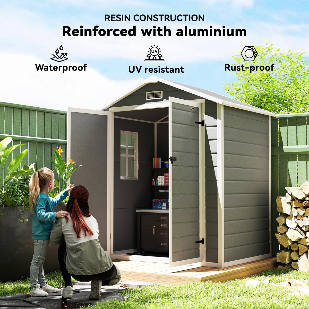 6x4.5FT Plastic Shed Lockable Garden Tool Storage House with Double Doors and - Image 2