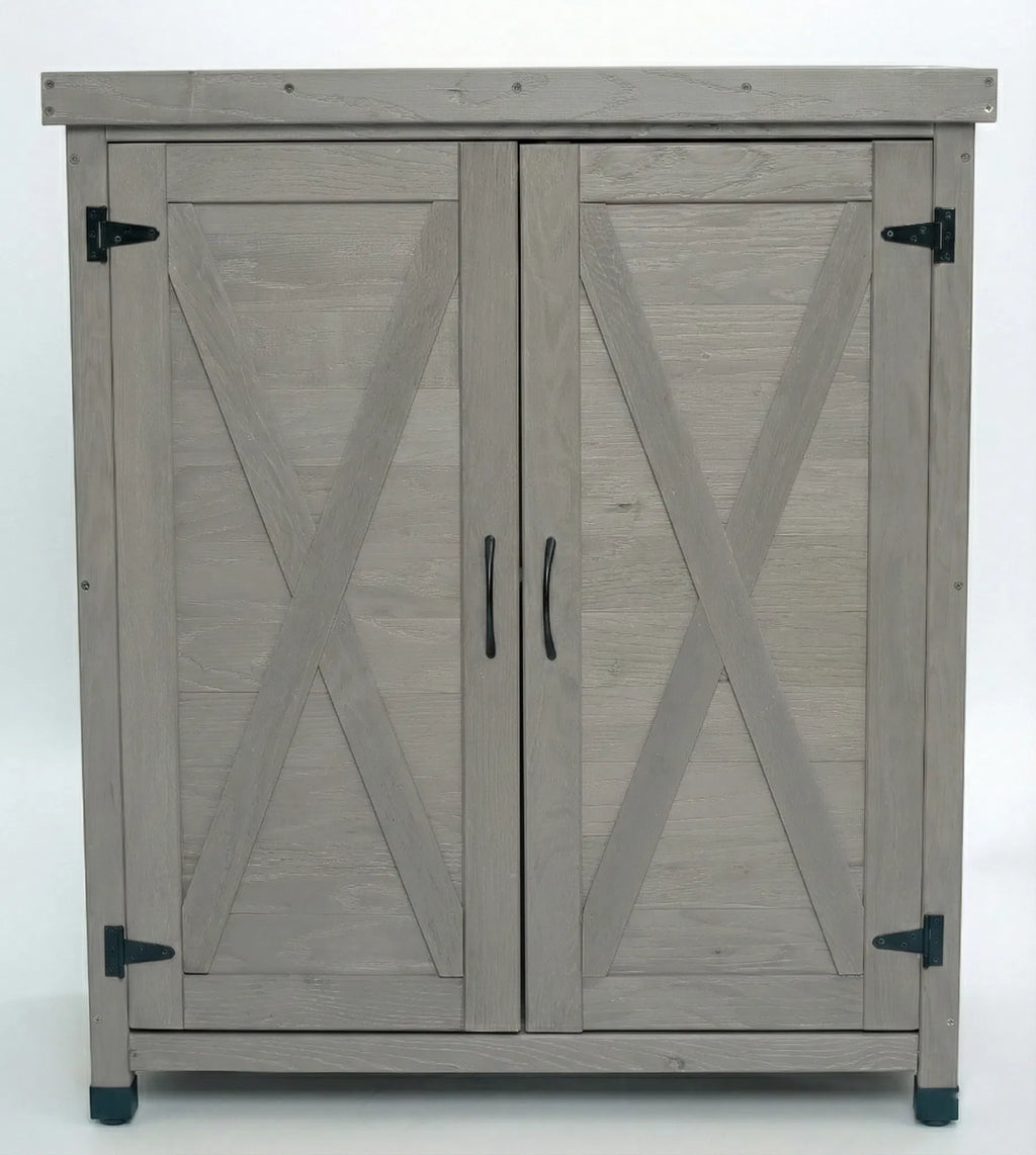 Potting Bench with Storage Cabinet and Metal Table Top for Outdoor - Image 4