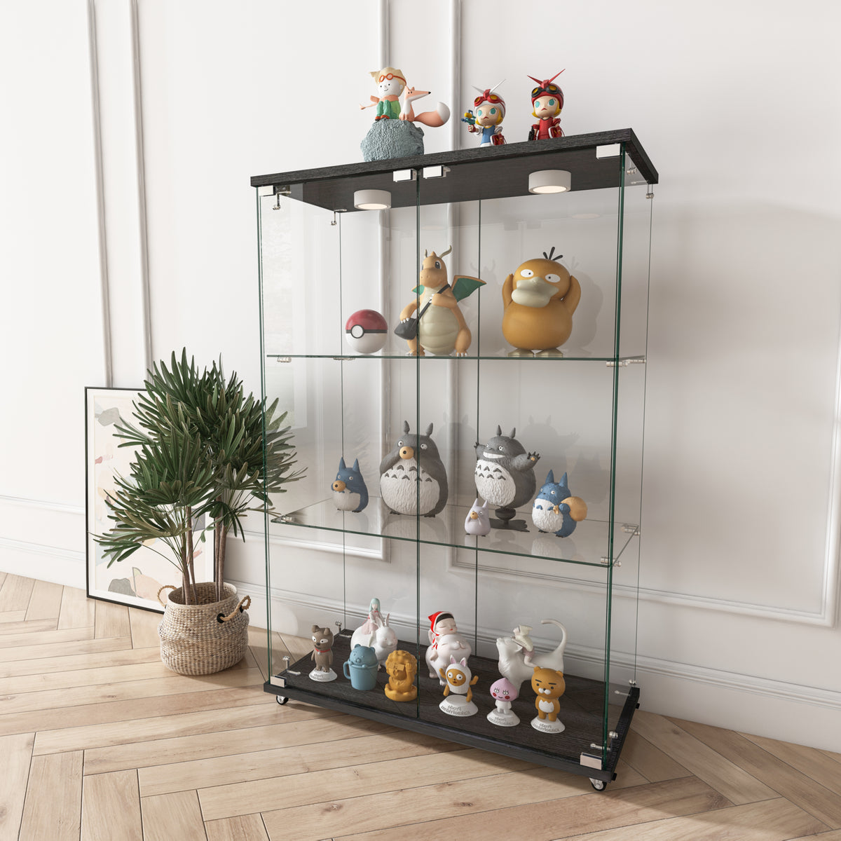 Two-Door Glass Display Cabinet with LED Lights