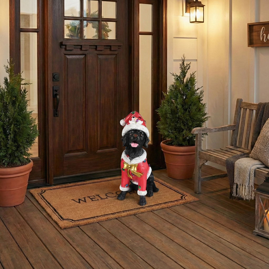 Christmas Black Labrador Retriever Statue Holiday Dog Figurine in Santa Outfit - Image 3