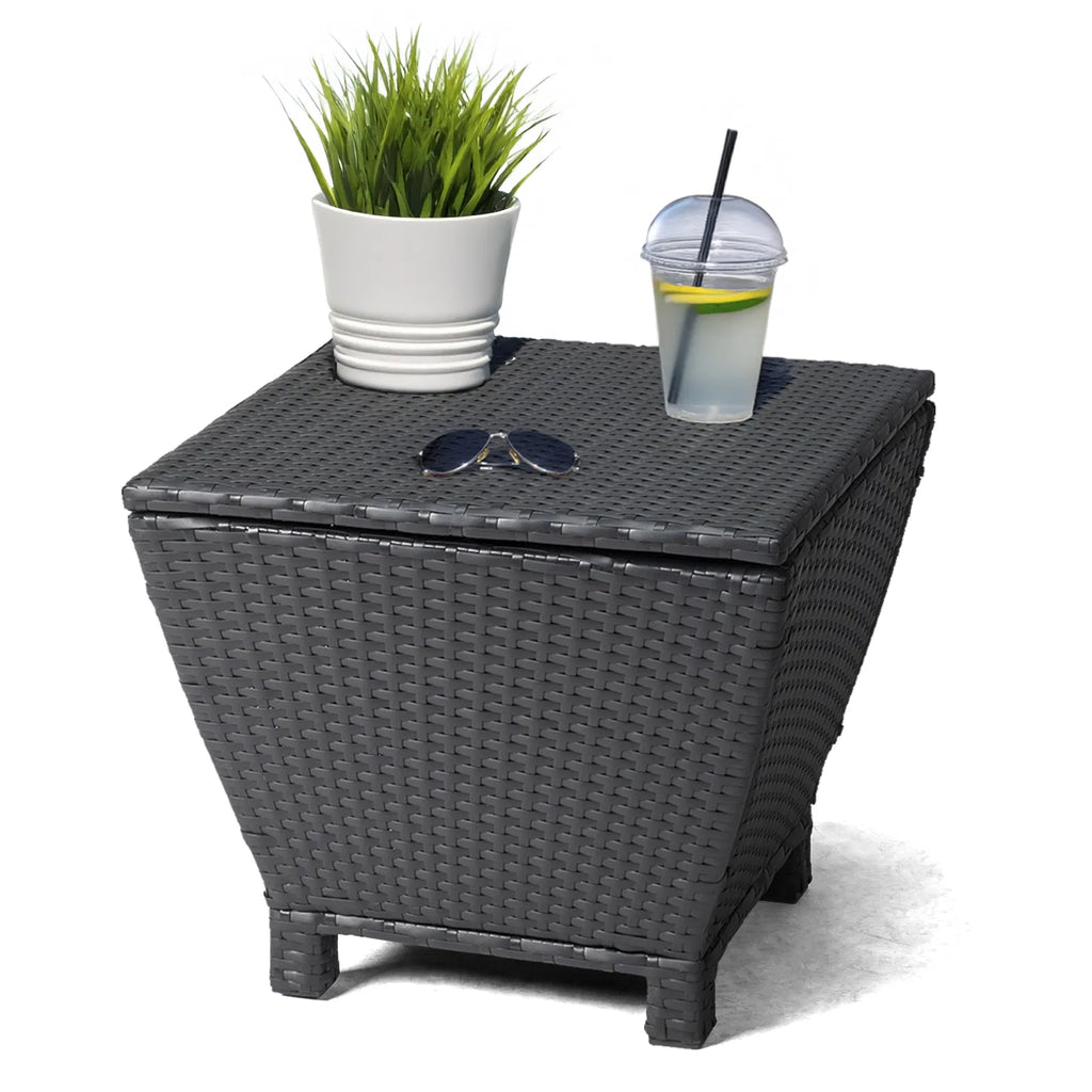 Outdoor PE Wicker Side Table With Storage Small Patio Bin Container For Hose - Image 4