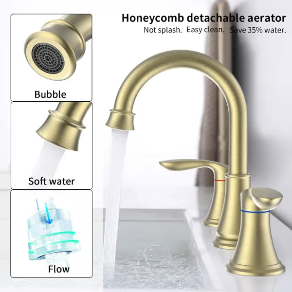 2 Handle 8 inch Widespread Bathroom Sink Faucet Brushed Gold Lavatory Faucet 3 - Image 2