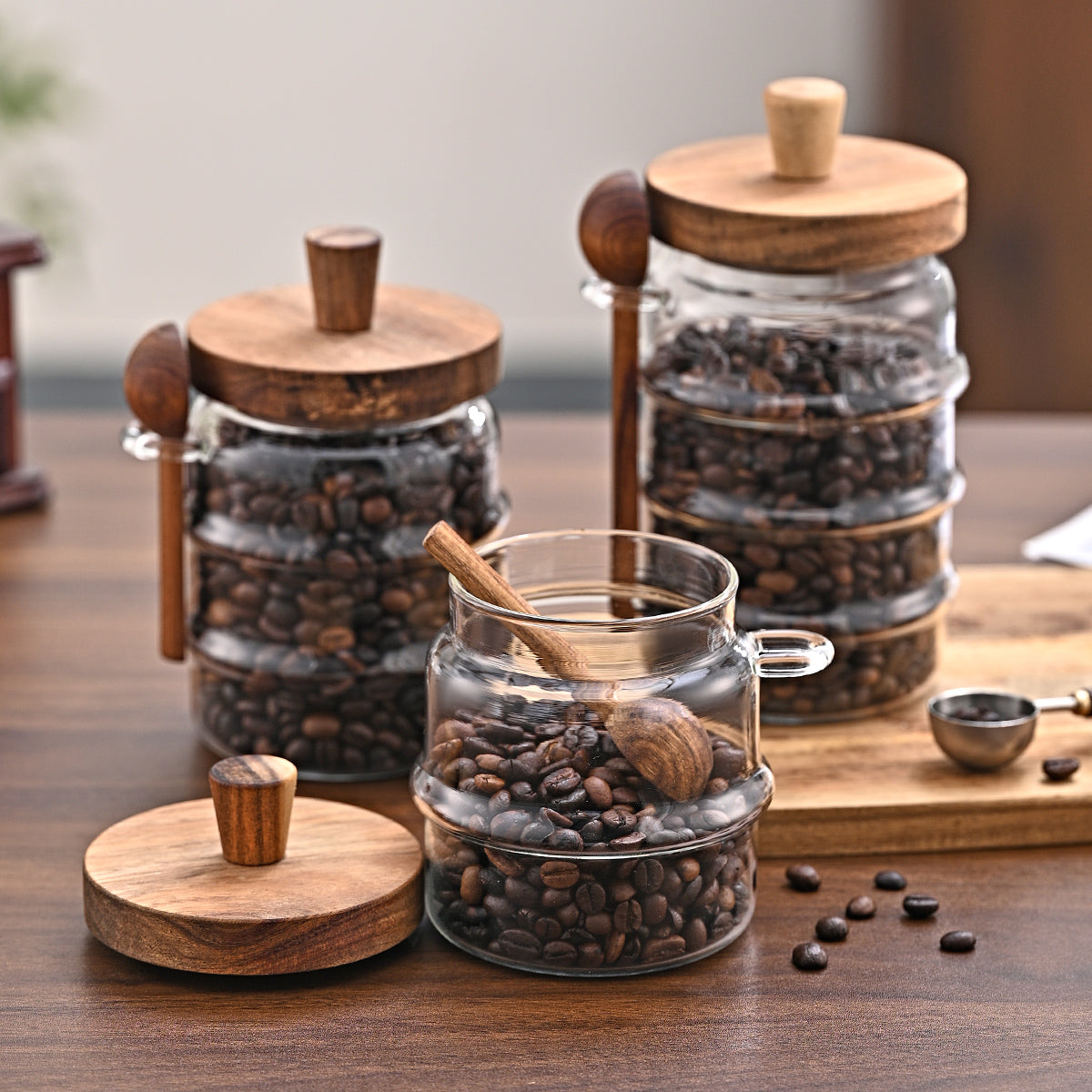 3 Piece Pcs Glass Coffee Jars With Spoons Candy Biscuit Storage Tea Snack Seasoning - Additional View 9