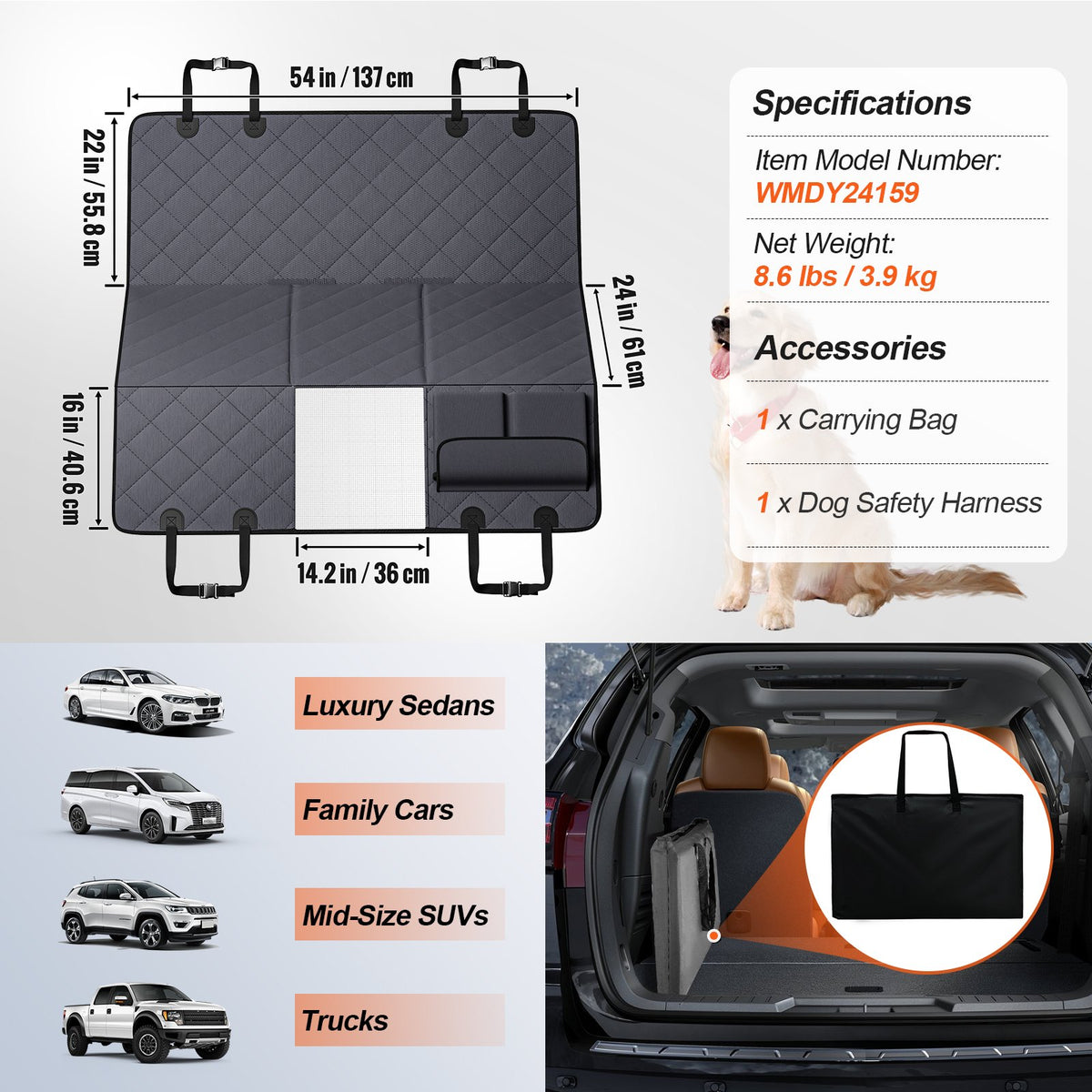 vevor dog car seat cover product angle 6
