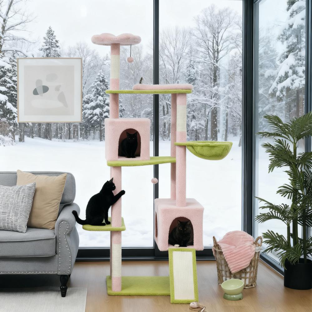 Large Cat Tower with Scratching Post & Board 74" Flower Cat Tree - Image 4