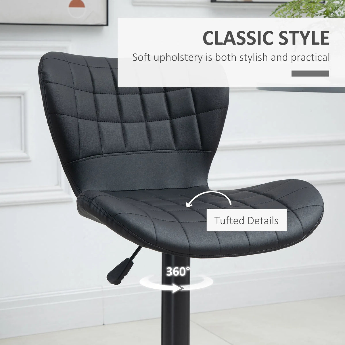 Bar Stools Set of 2 Adjustable Height Swivel Bar Chairs PU Leather