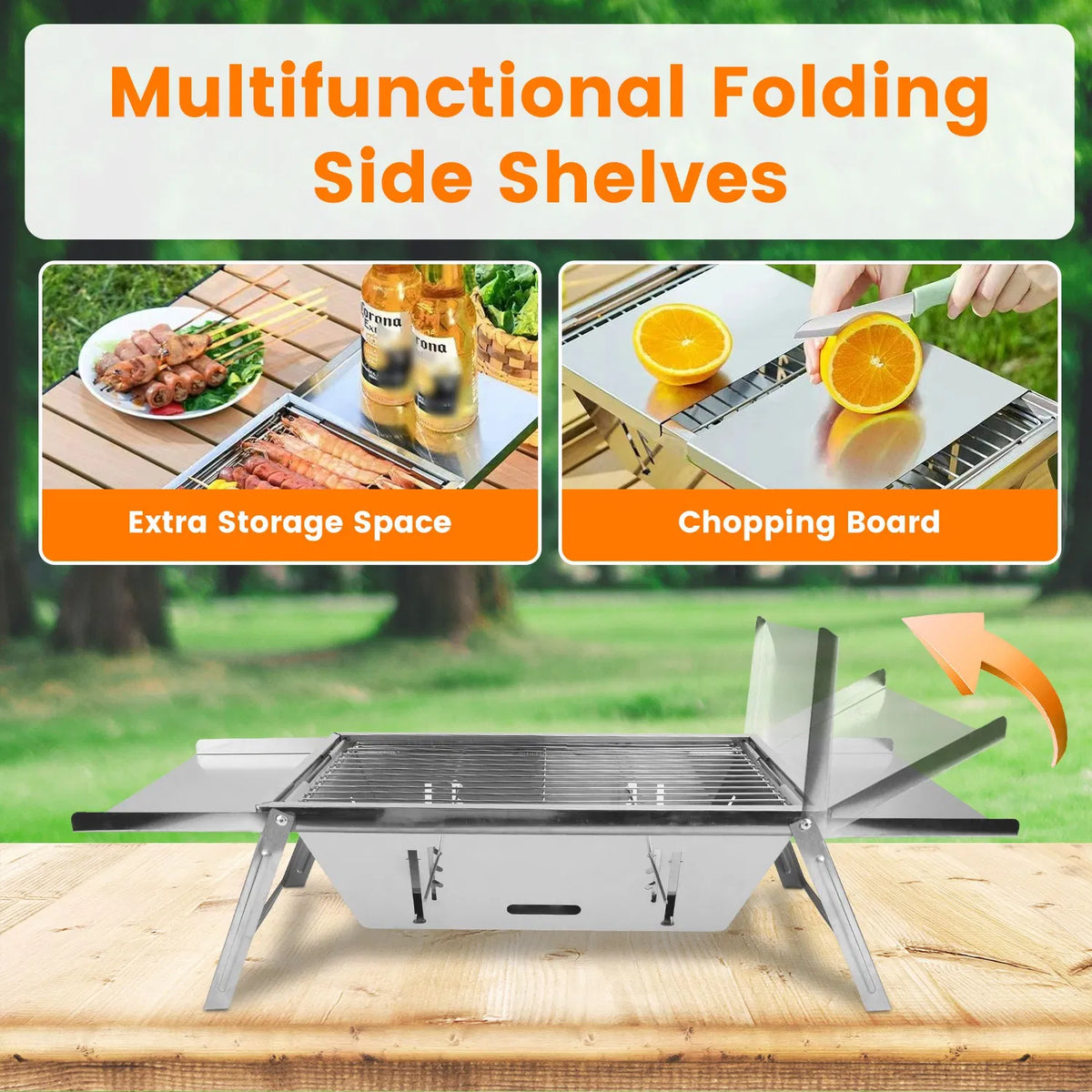 Foldable Charcoal BBQ Grill Stainless Steel Grill Net Easy Setup Portable - Image 4
