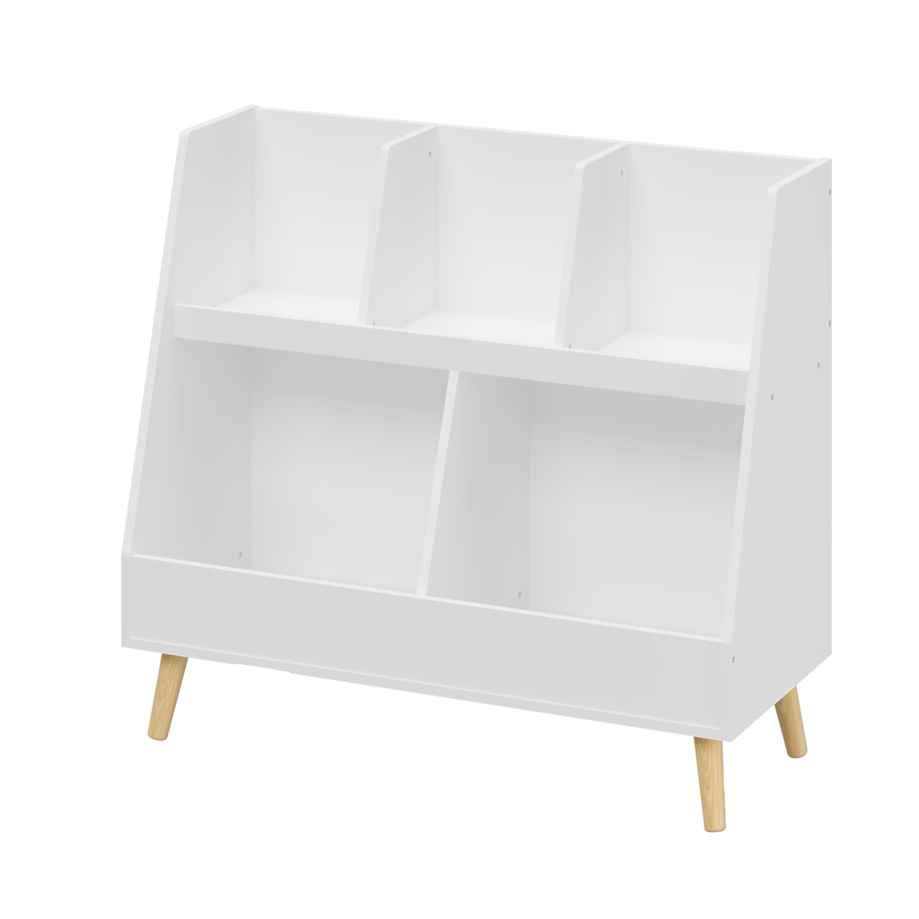 Kids Bookshelf And Toy Organizer 5 Cubbies Wooden Open Bookcase 2 Tier - Image 4