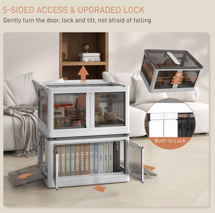 Stackable Storage Bins With Lids Wheels And Collapsible White - Image 2