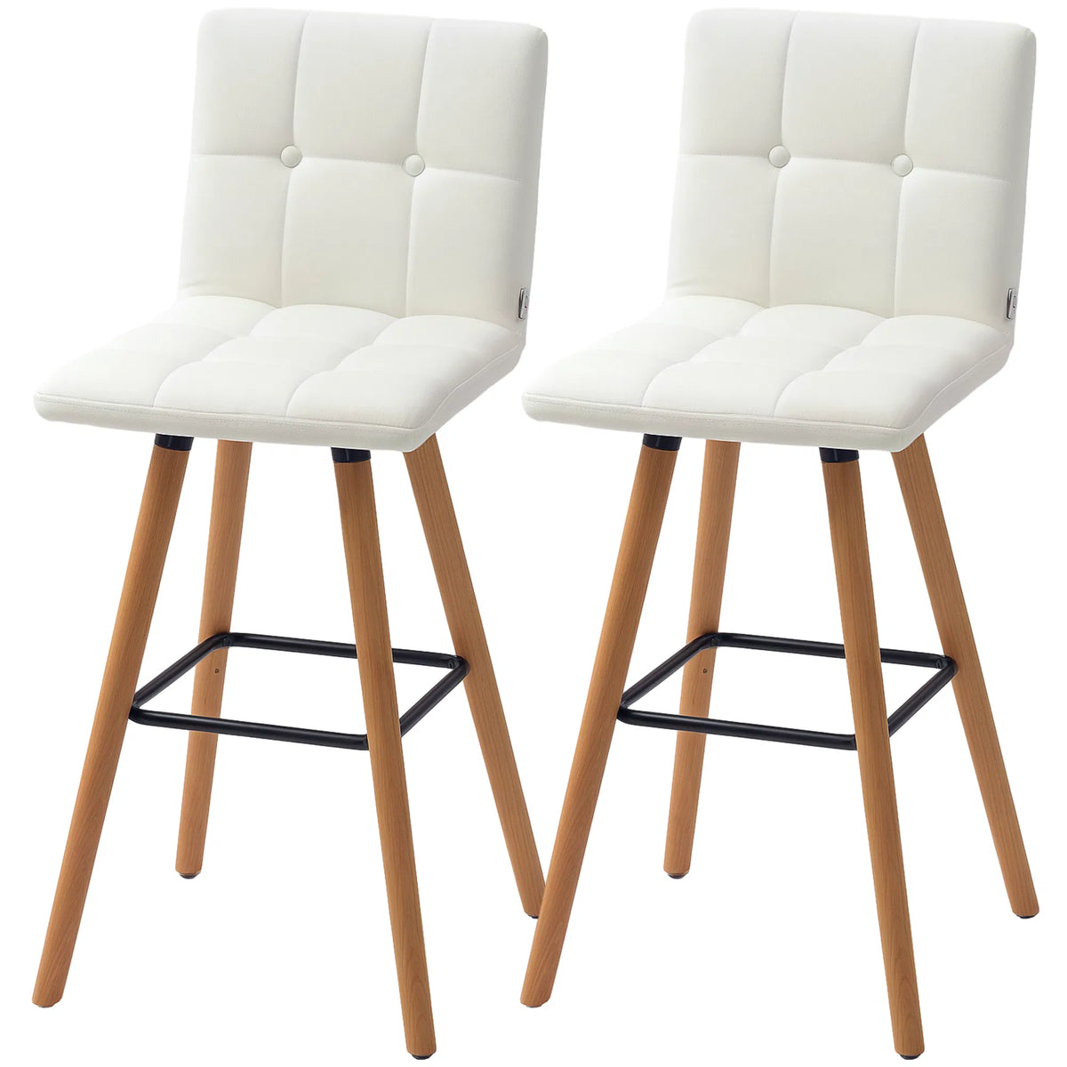 Modern Bar Stools Set of 2 38" Upholstered Kitchen Island Stool with Wood - Image 4