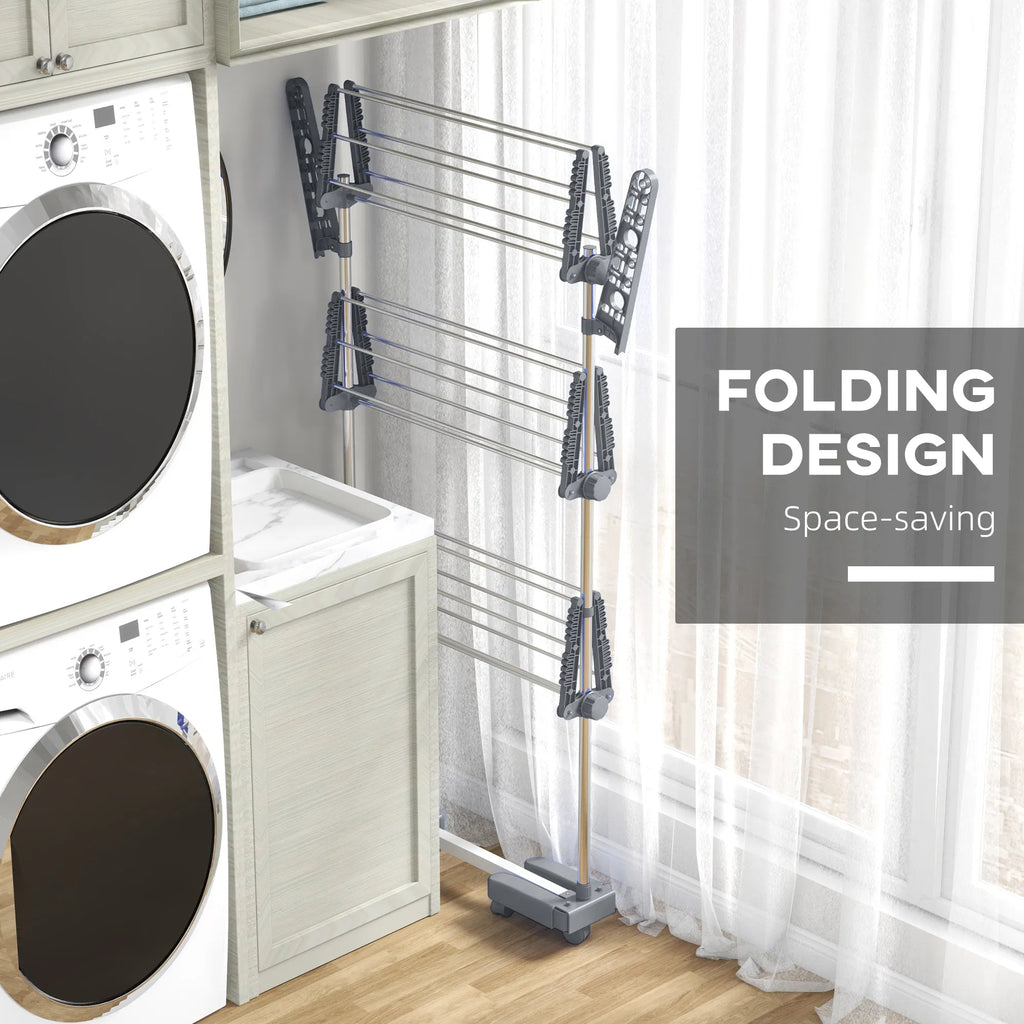 3 Tier Foldable Clothes Drying Rack Stainless Steel Laundry Rack with 2 Side - Image 4