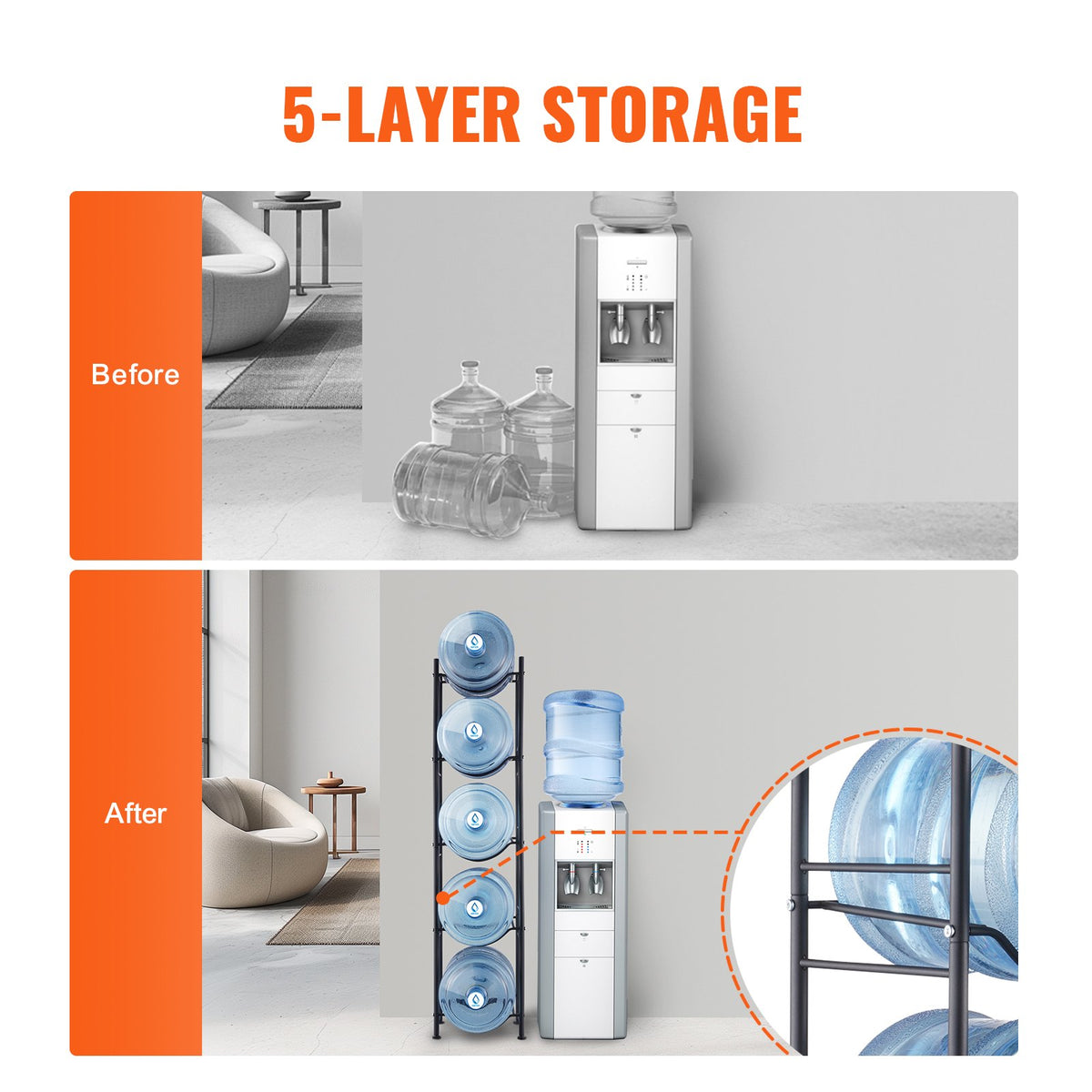 Tiers Water Jug Holder Single Row Bottle Rack For Bottles Black - Image 2