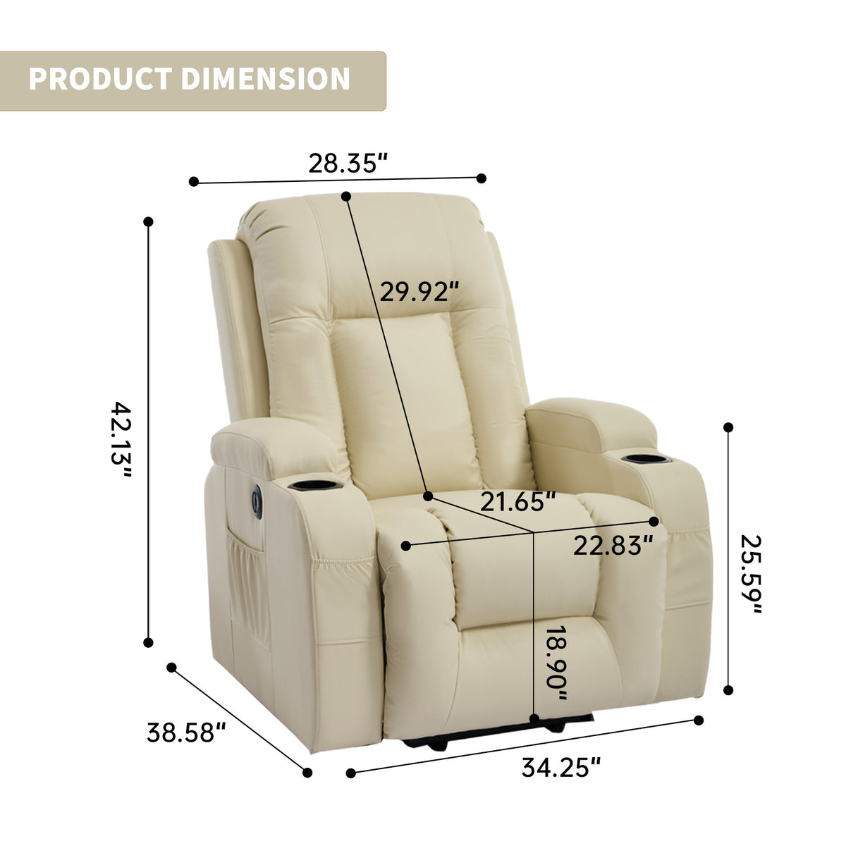Beige PU Infinite Position Up to 350 LBS Power Lift Recliner Chair for Elderly - Image 2