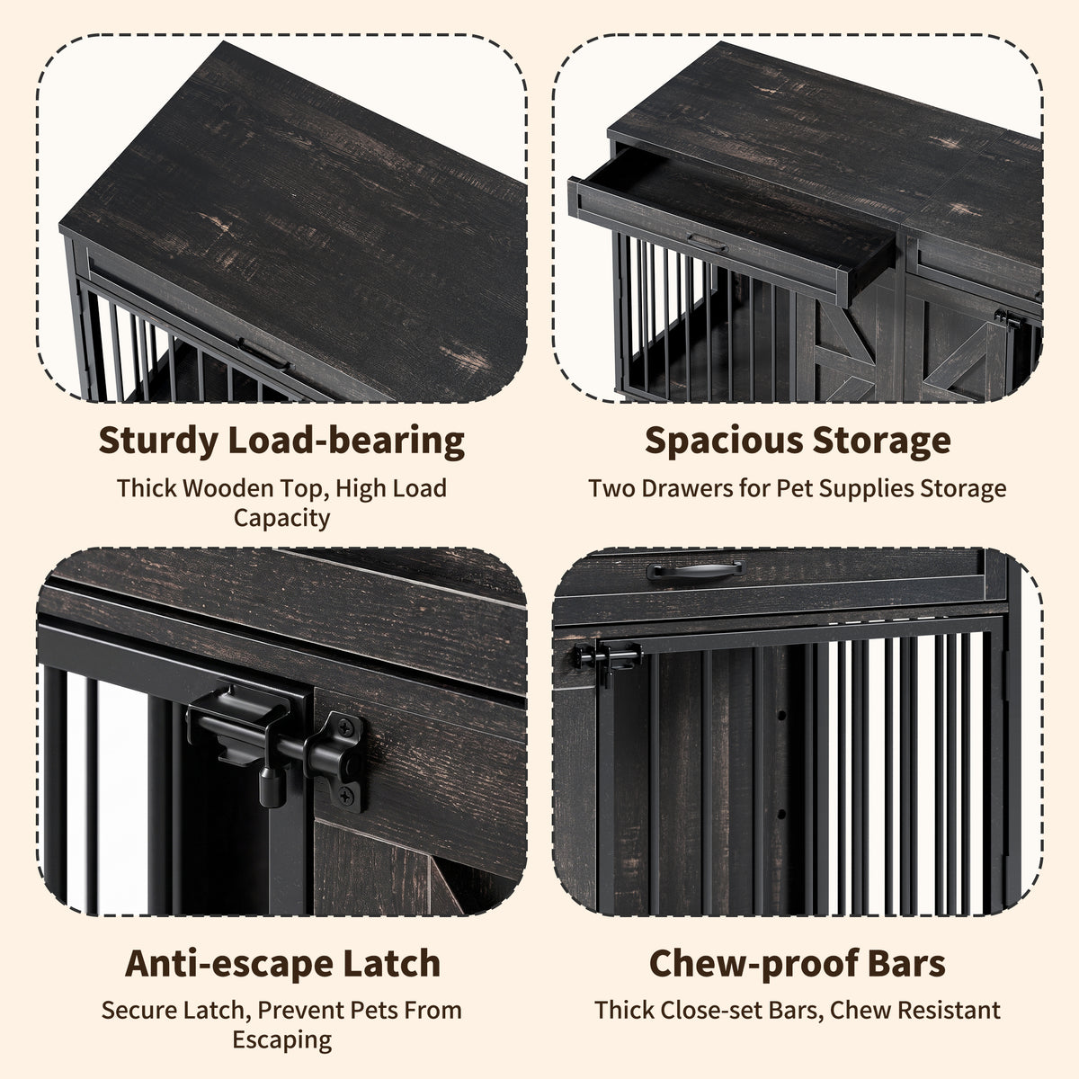 Dog Crate Furniture TV Stand In Wooden Kennel With Storage Drawers Large Cage - Image 5