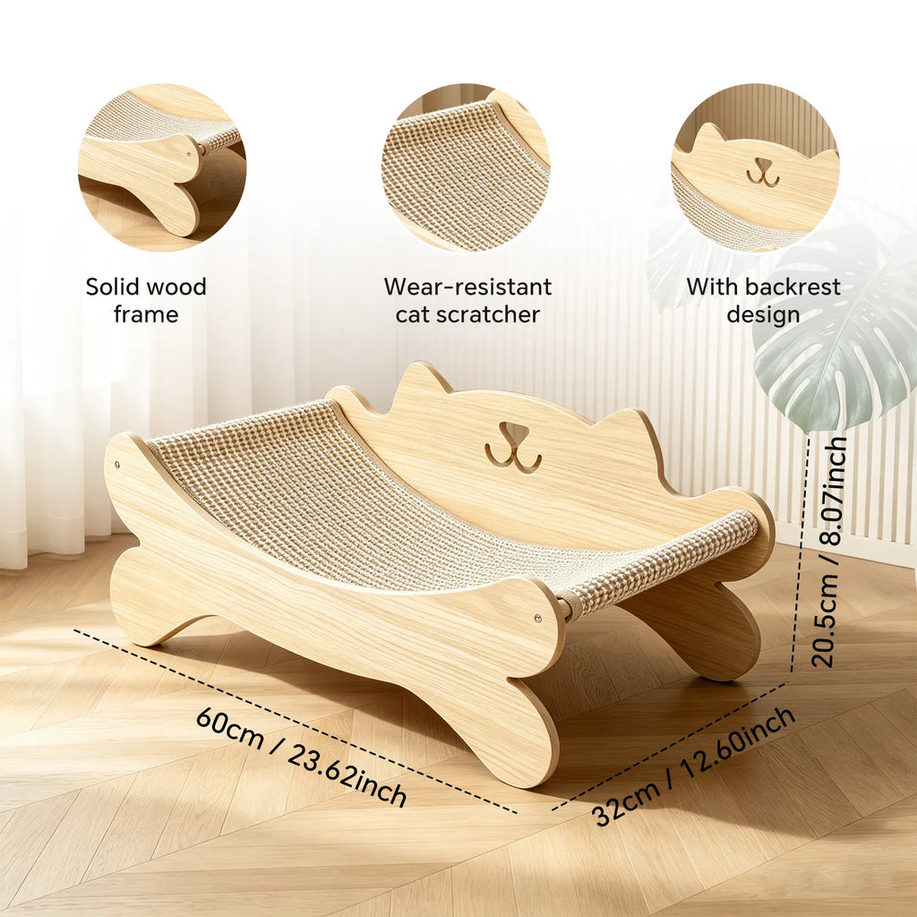 Cat Scratcher Bed for Indoor Cats Kitten Bed Cat Hammock with Solid Wood Frame