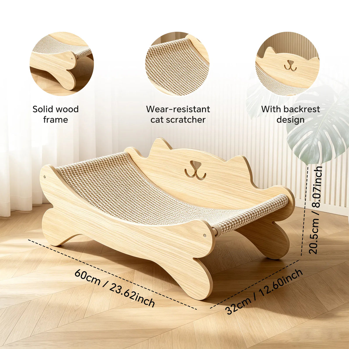 Cat Scratcher Bed for Indoor Cats Kitten Bed Cat Hammock with Solid Wood Frame