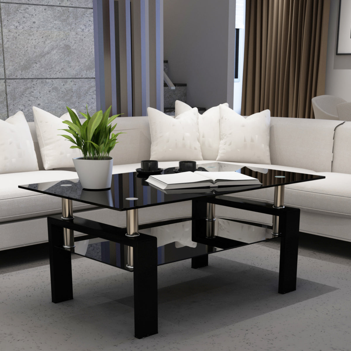 Modern Black Glass Coffee Table