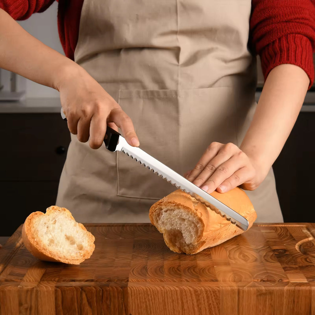 10 Inch Luxury Mirror Polished Carbon Steel Kitchen Bread Knife With Wooden Handle - Image 4