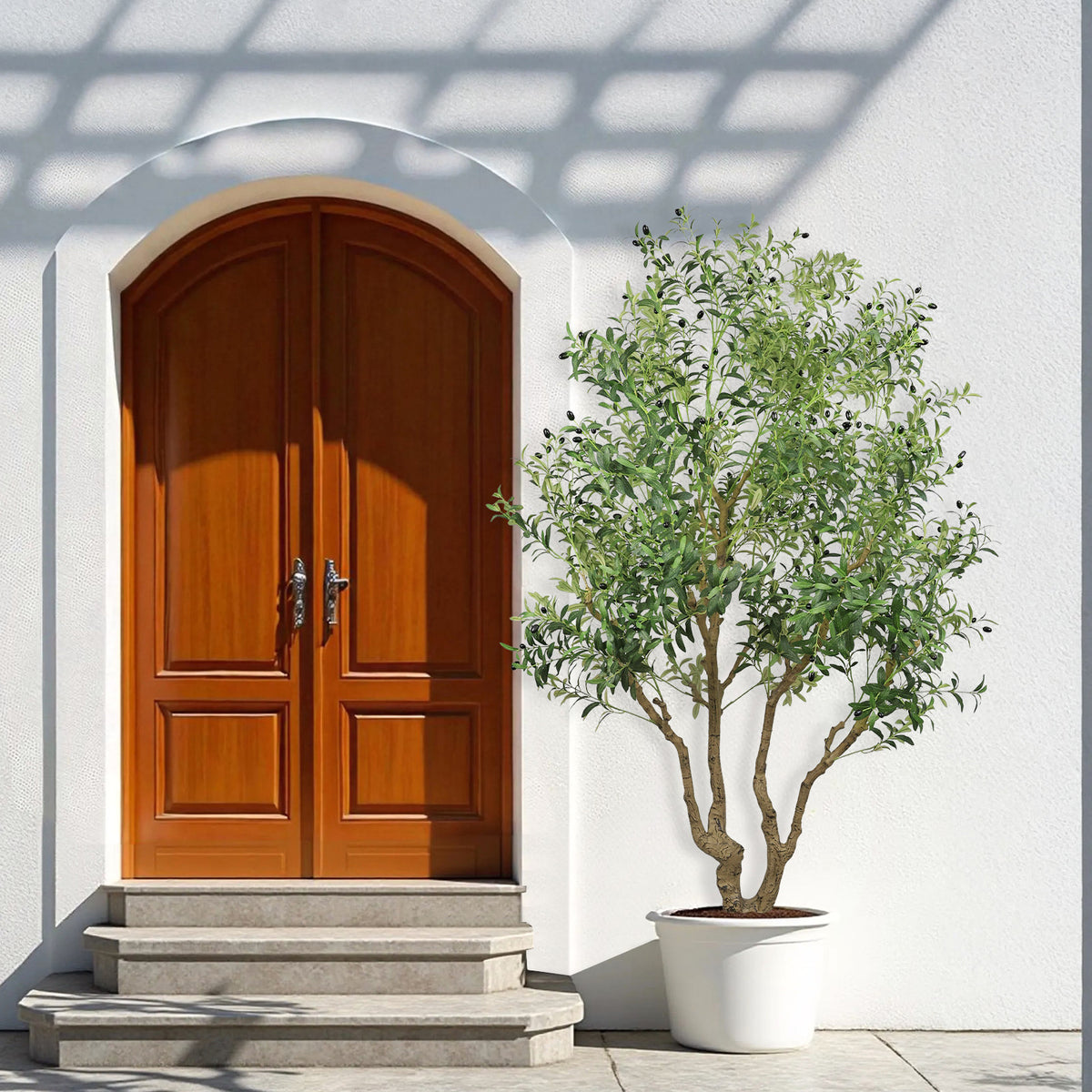 8FT Tall Artificial Olive Tree Large Faux Potted Tree with Natural Trunk and - Image 4