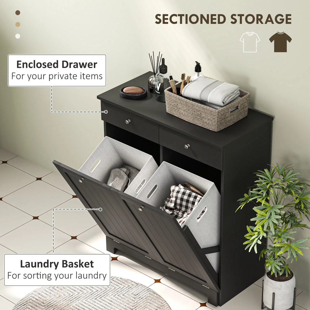 Laundry Cabinet Tilt Out Laundry Hamper Cabinet with 2 Baskets Bathroom - Image 5