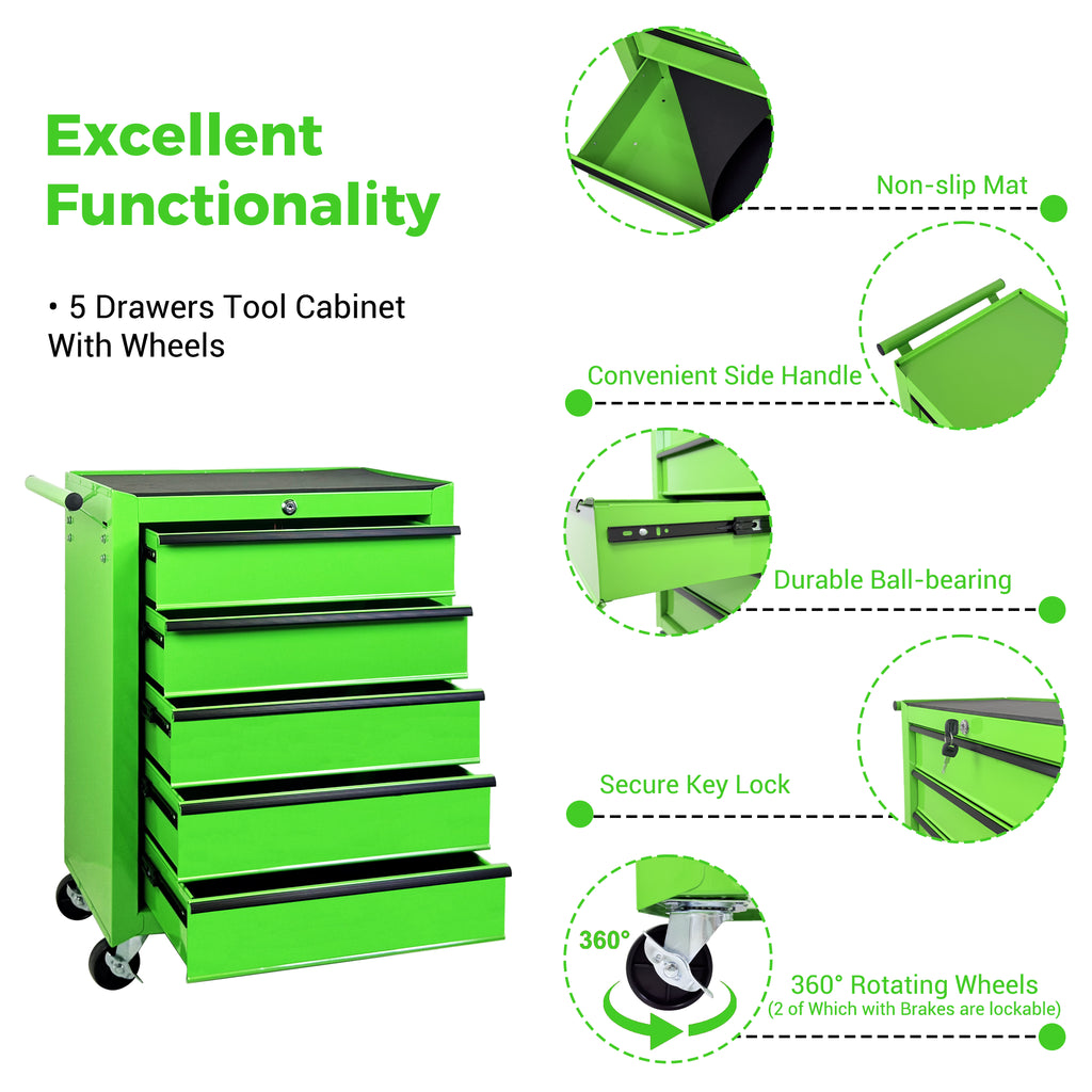 Rolling Metal Tool Chest with 5 Drawers 20" 5 Drawer Tool Chest Cabinet with - Image 4