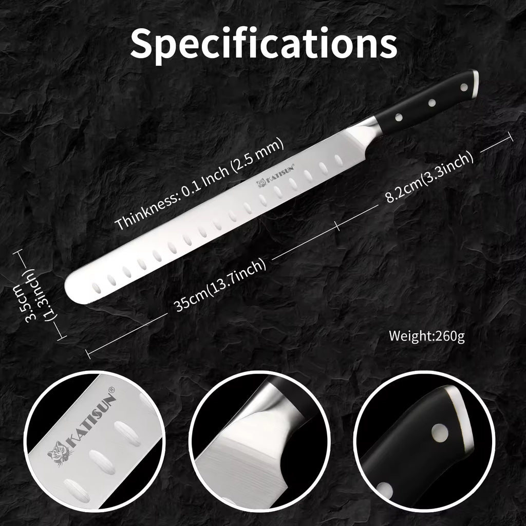 10 inch Carbon Steel Chef Knife For Beef Turkey And Ham With Triple Rivet Handle - Image 2