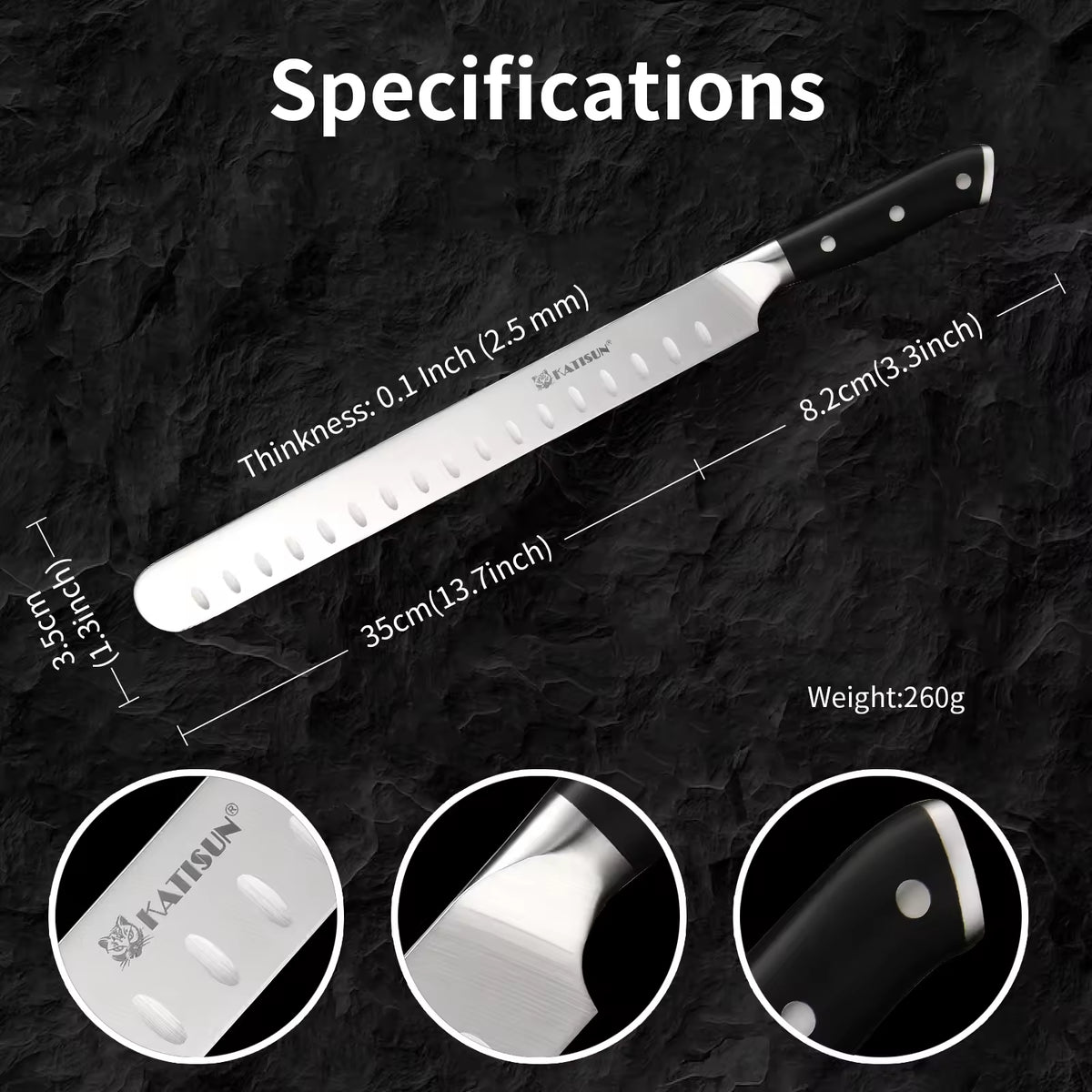 10 inch Carbon Steel Chef Knife For Beef Turkey And Ham With Triple Rivet Handle - Image 2