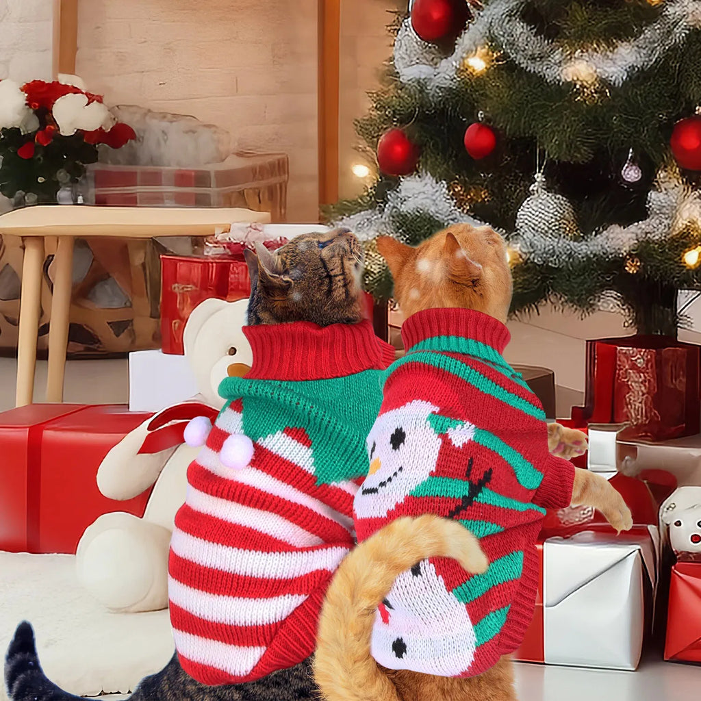 Pet Christmas Turtleneck Sweater Dog Cat Christmas Clothes Snowman Stripes - Image 2