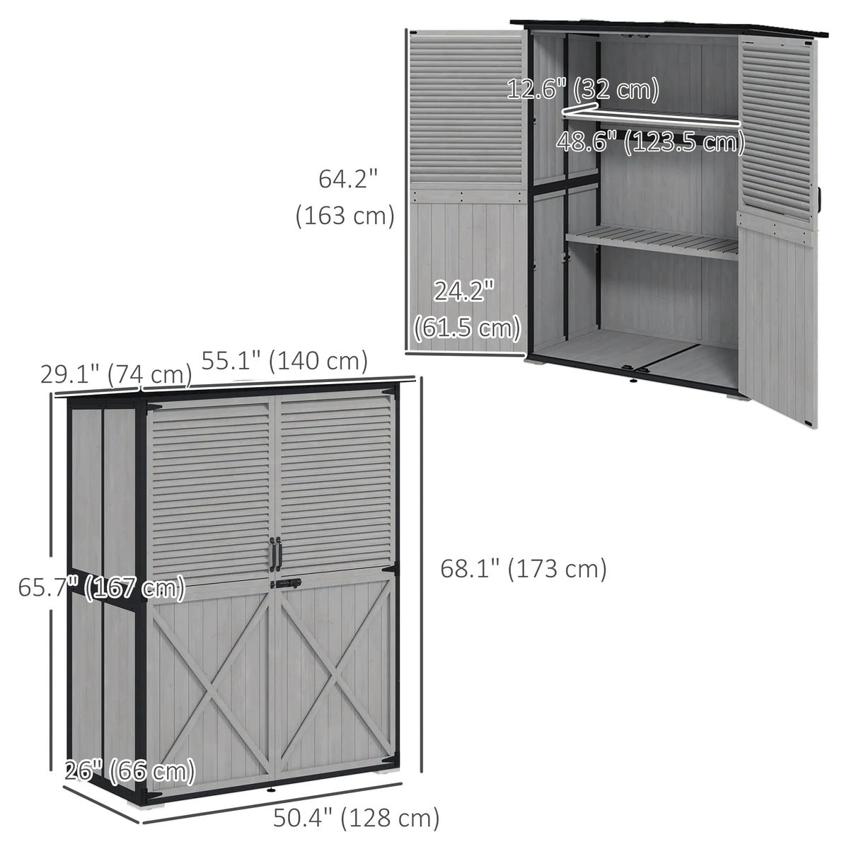 Outdoor Storage Cabinet Wood Garden Shed with Steel Frame Asphalt Roof 2 - Image 5