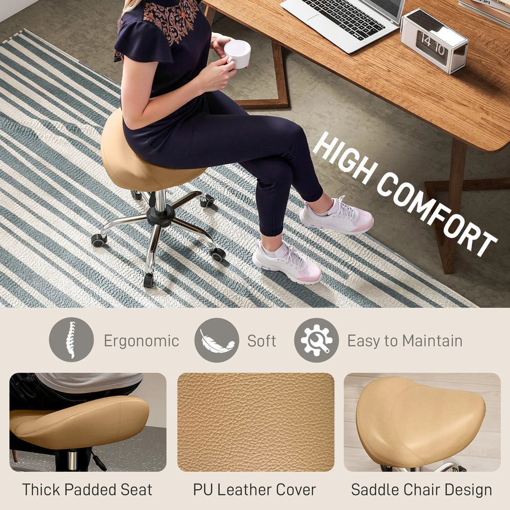 Saddle Stool Height Adjustable Rolling Salon Chair with PU Leather for - Image 2