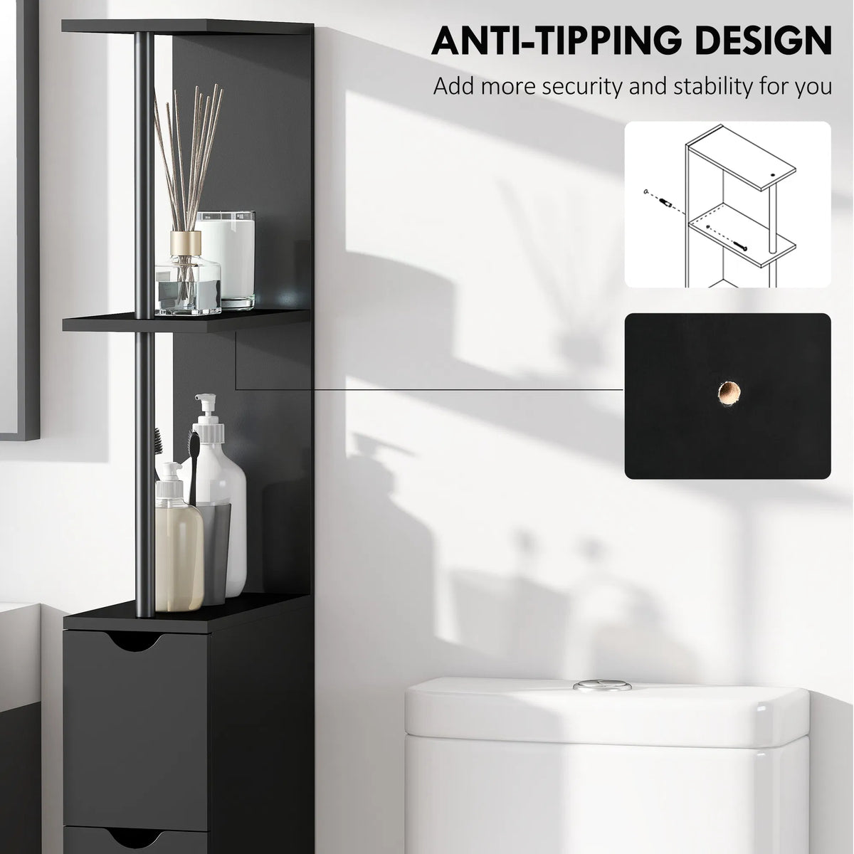 Tall Bathroom Storage Cabinet Narrow Bathroom Cabinet with Drawers and Open - Image 5