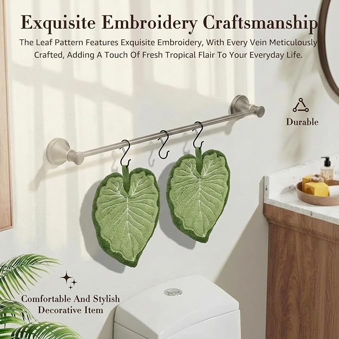 Leaf Hanging Hand Towels With Loop Boho Green Decorative For Bathroom - Image 5