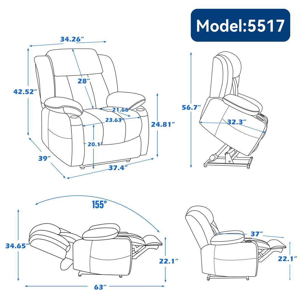 Up to 350 LBS Chenille Power Lift Recliner Chair Heavy Duty Motion Mechanism - Image 4