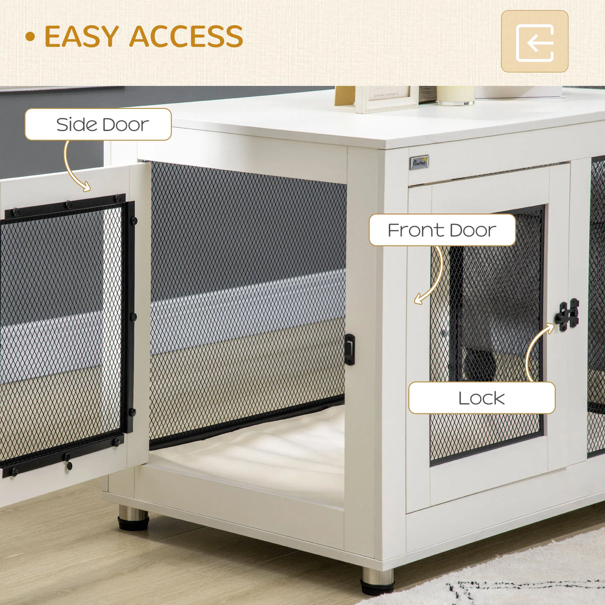 Pet Crate End Table with Water resistant Cushion or Large Medium Dogs White - Image 5
