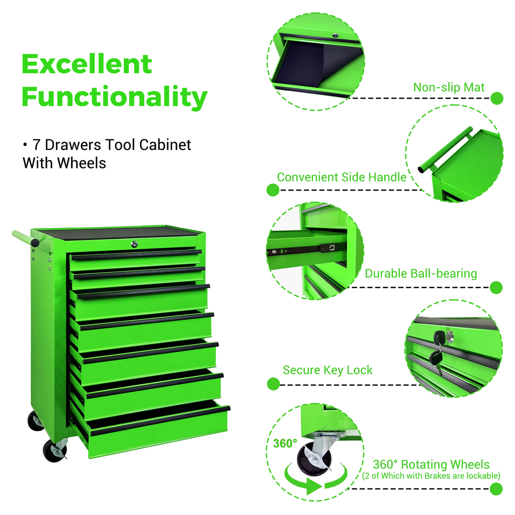 7 Drawer Rolling Tool Storage Cabinet With Detachable Top Tool Box Universal - Image 3