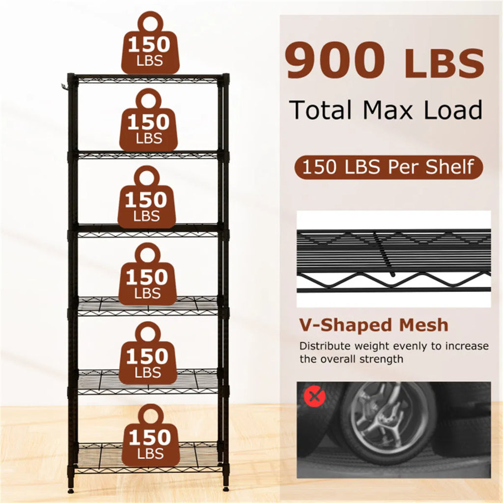6 Tier Heavy Duty Metal Wire Shelving Unit 900 lbs Capacity Tall Storage Rack - Image 8