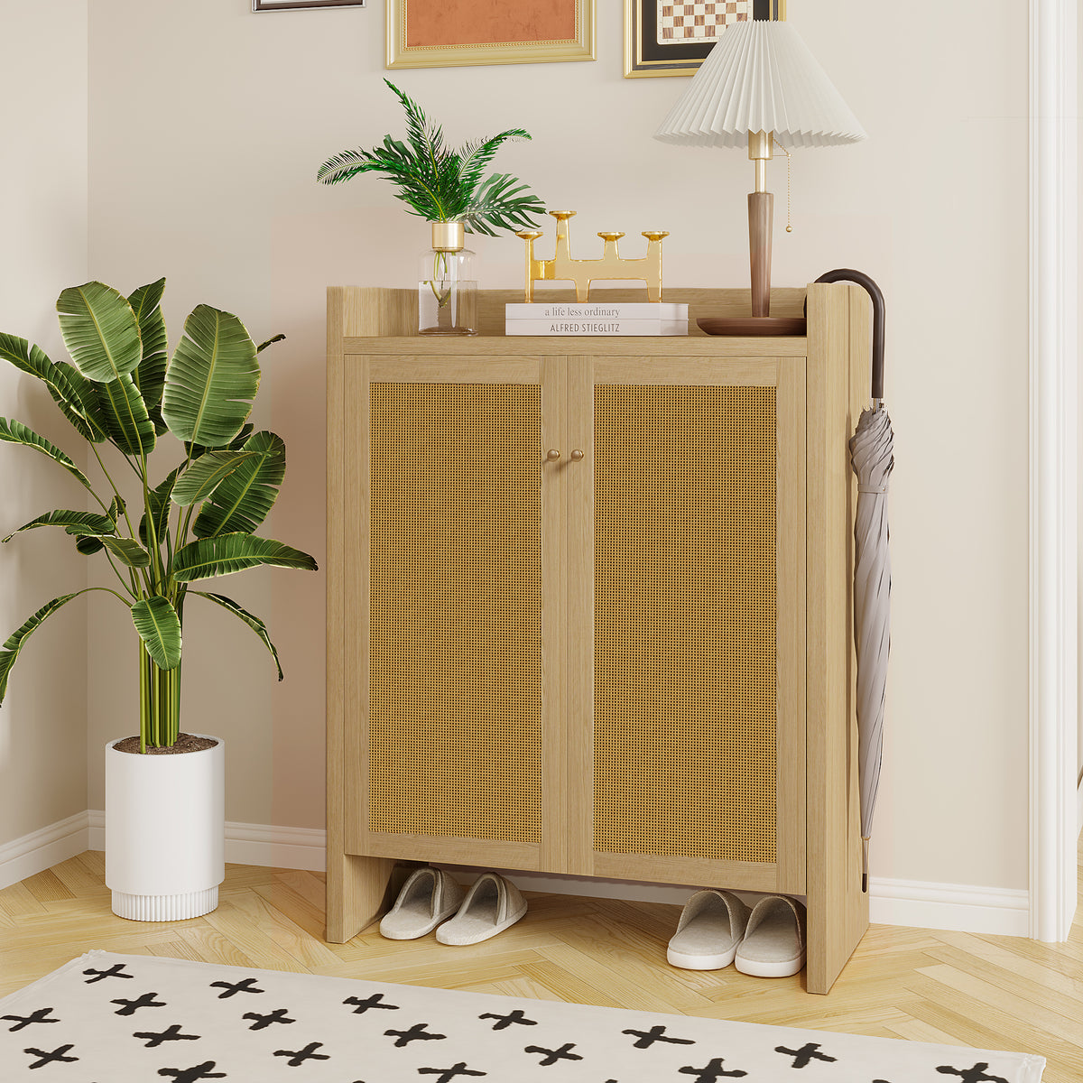 Natural Rattan 6-Tier Shoe Storage Cabinet